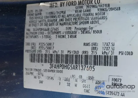 2010 Ford Fusion Se from USA, damaged, VIN 3FAHP0HG5AR137605